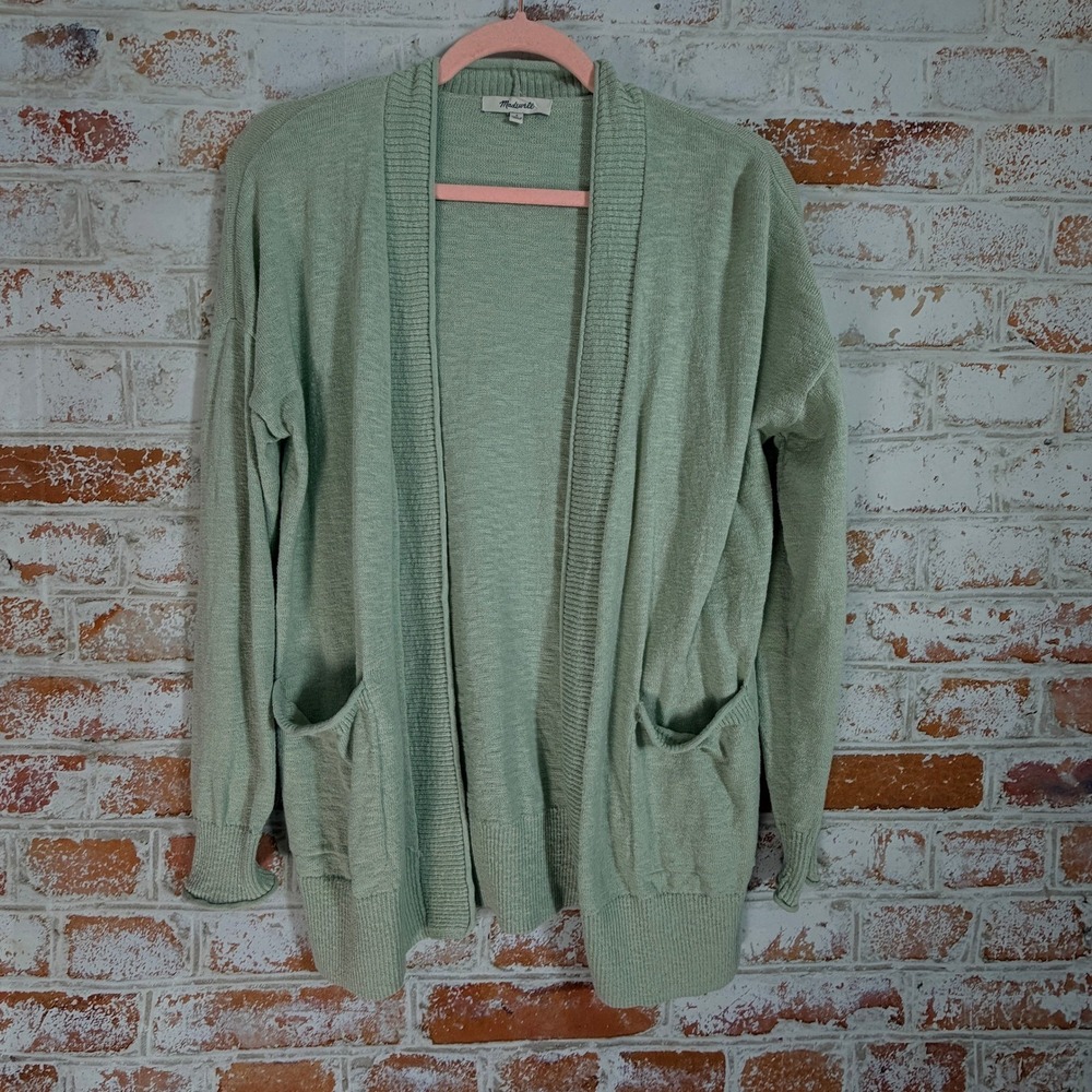 Madewell Cardigan Women Small Sage Green Open Front Knit Sweater Pockets